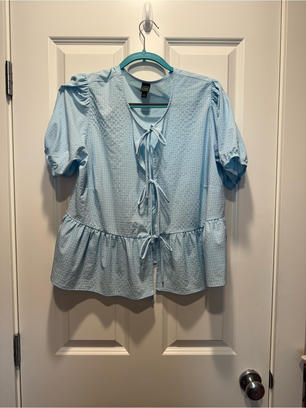 Wild fable xxl Blue Tie-Front Peplum Blouse - Women